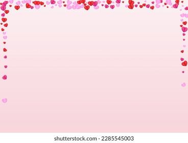 Pinkish Heart Background Pink Vector. Art Pattern Confetti. Tender Falling Backdrop. Fond Heart Happy Texture. Red Color Illustration.