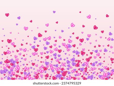 Pinkish Heart Background Pink Vector. Sweetheart Texture Confetti. Red Random Backdrop. Violet Confetti Volume Pattern. Tender Isolated Frame.