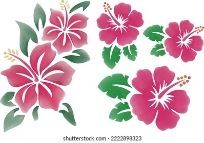 Pinkish hibiscus flower hand drawn water color pattern