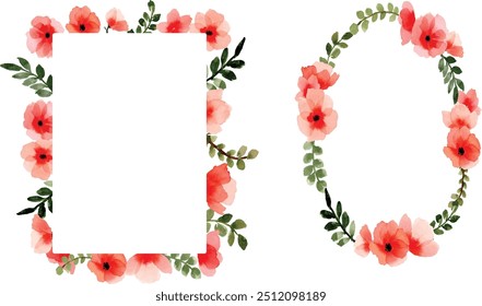 pinkish orange poppies frame and wreath