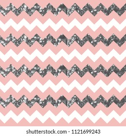 Pinkish White Zigzag Pattern with Sparkly Silver Effect