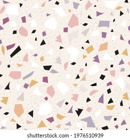Pink,light beige,purple,black color Seamless Texture Terrazzo Floor, Abstract Terrazzo vector background.Marble floor for design.Vector illustrator