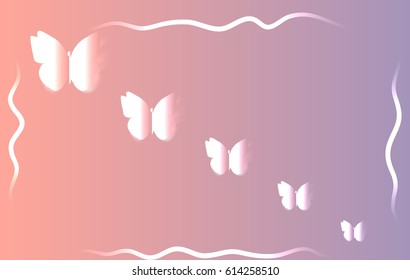 Pink-lilac abstract background with waves and butterflies