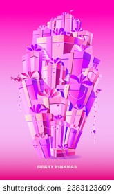 Pinkmas mountain of gifts - trending vector illustration