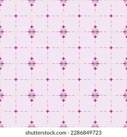 Pink-purple diamond shapes are arranged beautifully on the light pink background with dash grid. A seamless pattern that look attractive and beautiful.