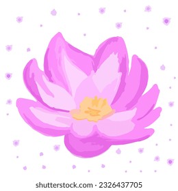 Pink-purple flower of a water lily or lotus, caressed petals with a yellow core. Magic flower. Print.