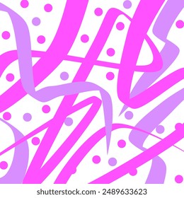 Pink-Purple Ribbons and Dots Background Pattern. Can be used as background, wallpaper, decorative element for birthdays, parties, festivals etc.
