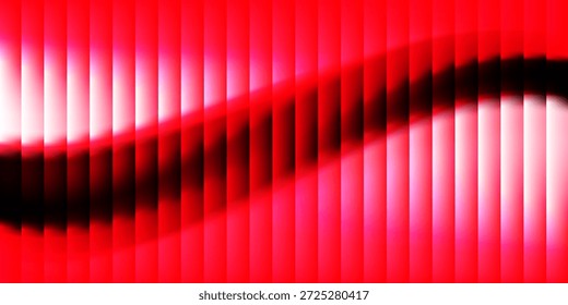 Gradiente rosa-rojo sobre un fondo negro con rayas de vidrio brillante y ondas suaves, creando un efecto de neón distorsionado. Un diseño futurista abstracto con transiciones brillantes