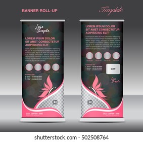 PinkRoll up banner, stand template, banner design, cosmetics banner, display layout, pop, advertisement
