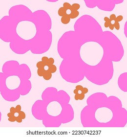 Pinks In Bloom Retro Florals Abstract Flowers Seamless Pattern