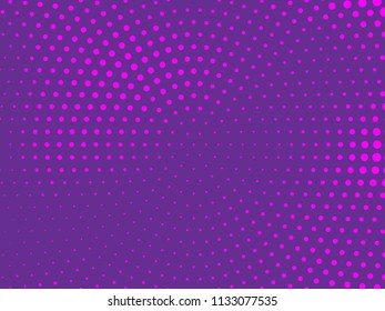 Pink-violet, purple halftone background. Digital gradient. Abstract backdrop with circles, point, dots. Dotted pattern. Futuristic panel Vector illustration