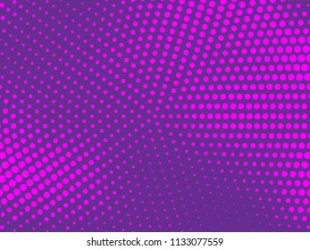 Pink-violet, purple halftone background. Digital gradient. Abstract backdrop with circles, point, dots. Dotted pattern. Futuristic panel Vector illustration