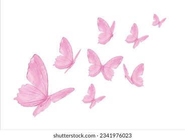 pinkwatercolor flock set
 butterfly hand drawn design vector