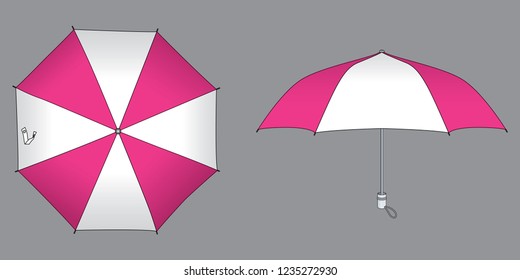 Pink-White Compact Small Umbrella Rain Design on Gray Background, Vector File.