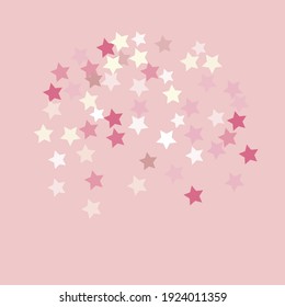 Pinky Bright Sweet Neon Geometrical Shape Backdrop. Magic Simple Stars Sparkle Illustration. Holiday Children Light White Original Night Background. Yellow Coral Sky Seamless Vector.