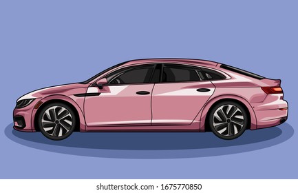 pinky cute car flat vector