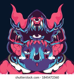 Pinky Design T-Shirt Apparel Robotic Cyber with Helmet Monster Eyes on Head Vector Illustration