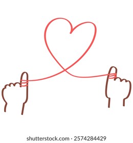 Pinky fingers connected by a red thread - simple and cute line drawing