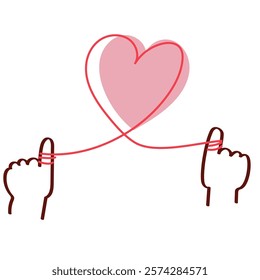 Pinky fingers connected by a red thread - simple and cute line drawing