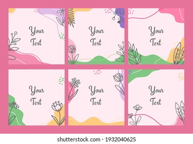 Pinky floral and leaves doodle social media post. spring and summer season related theme