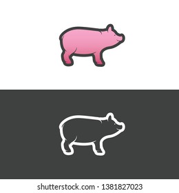 Pinky gradient and black white model pork or pig illustration symbol, icon, with fresh and cool style model