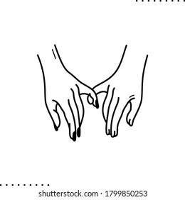 pinky hands, two hands holding only with fingers, tenderness vector icon in outlines
