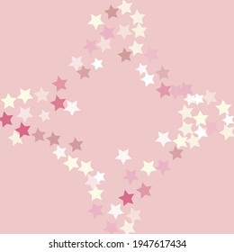 Pinky Magic Rainbow Simple Geometrical Shape Backdrop. Coral Multicolor Sky Seamless Vector. Party Light Pink Pastel Original Night Background. Colorful Childish Stars Texture Illustration.