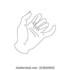 Pinky outline. Black wrist hand with a little finger. Vector sketch illustration isolated on white background.