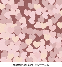 Pinky Pastel Modern Ornamental Fabrics. Pink Light Hearts Love Confetti Vector Style. Multicolor Light Beige Saint Valentine Art Illustration. Pink Colorful Simple Romantic Wedding Art.