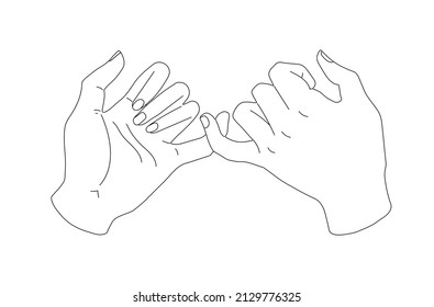 Pinky promise. The contour of hands, the promise to be together. Black outline of little fingers. Vector illustration of a pair of people's hands swearing on a white background.