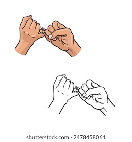 pinky promise drawing with line art style. Simple design outline style. Cartoon pinky promise vector illustration