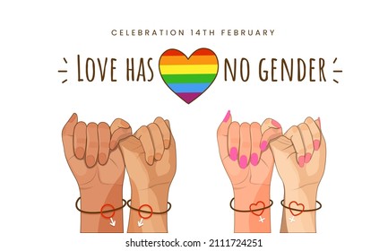 Pinky Promise Gesture Hands Of Gay And Lesbian On White Background For Love Has No Gender, Celebration 14th February.