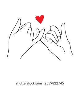 Pinky Promise Hand Gesture with Red Heart Illustration