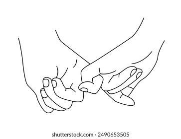 Pinky promise hand line, holding hands pinky promise concept line art