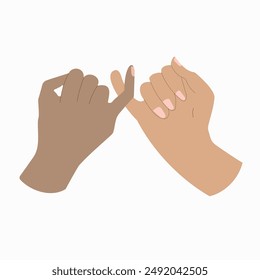 Pinky promise hands. Friendship symbol, loyalty. Fingers holding. Simple vector design isolated on white background.