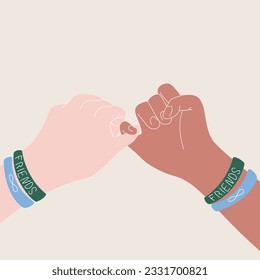 Pinky promise hands gesturing. Concept of friends, friendship, flat illustration, vector, colors
