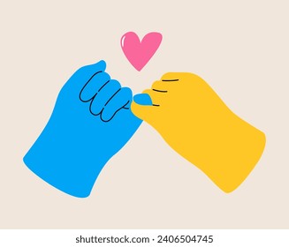 Pinky promise hands gesturing. Concept of reconciliation of friends or lovers. Colorful vector illustration
