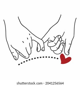 Pinky Promise  outline with red heart sign vector