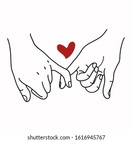 Pinky Promise  outline vector with red heart concept