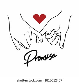 Pinky Promise  outline vector with red heart sign concept