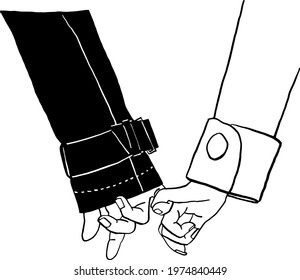 Pinky Promise People hand body language Hand drawn illustration line vector