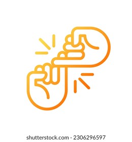Pinky promise pixel perfect gradient linear vector icon. Hands hooking little fingers. Friendship gesture. Thin line color symbol. Modern style pictogram. Vector isolated outline drawing