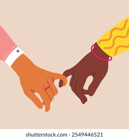 Pinky promise vector concept.Two hands crossed little fingers, promise gesture.Flat design.