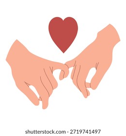 Pinky promise vector concept.Two hands crossed little fingers, promise, love gesture.Hand drawn flat vector illustration.Valentine's day design.
