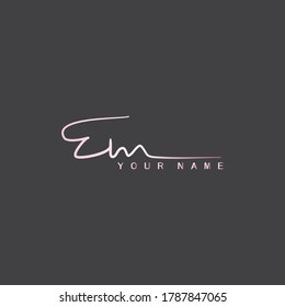 Pinky Signature Logo E and M, EM Initial letter logo sign. Handwriting calligraphic signature logo template design.