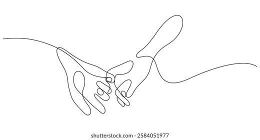pinky swear of couple hand holding one line drawing continuous minimalist art