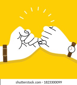 pinky swear hands,  promise vector on yellow background