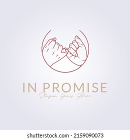 Pinky swear, promise hand logo thin line icon vector ideas illustration circle badge design, clever and creative concept draft