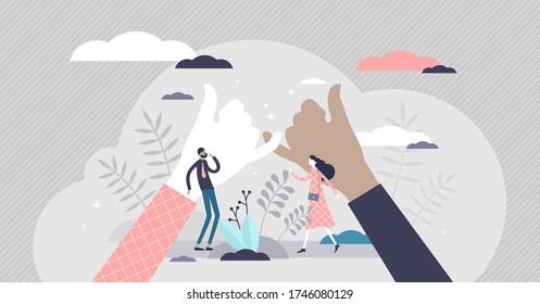 Pinky swear promise vector illustration. Little finger deal symbol flat tiny persons concept. Hand gesture to certify friendship and trust. Couple love agreement with abstract communication element.