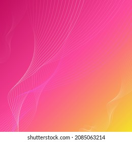 Pink-yellow background with the image of thin lines and waves of varying degrees of transparency. Suitable for use in social media post design. Vector illustration.